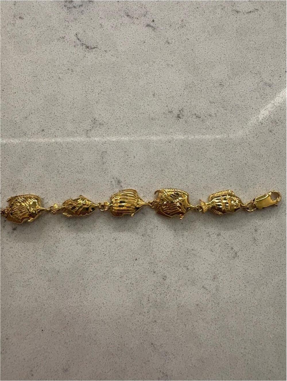 Gold Fish-Link 24k Gold over Bronze Diamond Cut Bracelet - Picture 5 of 7